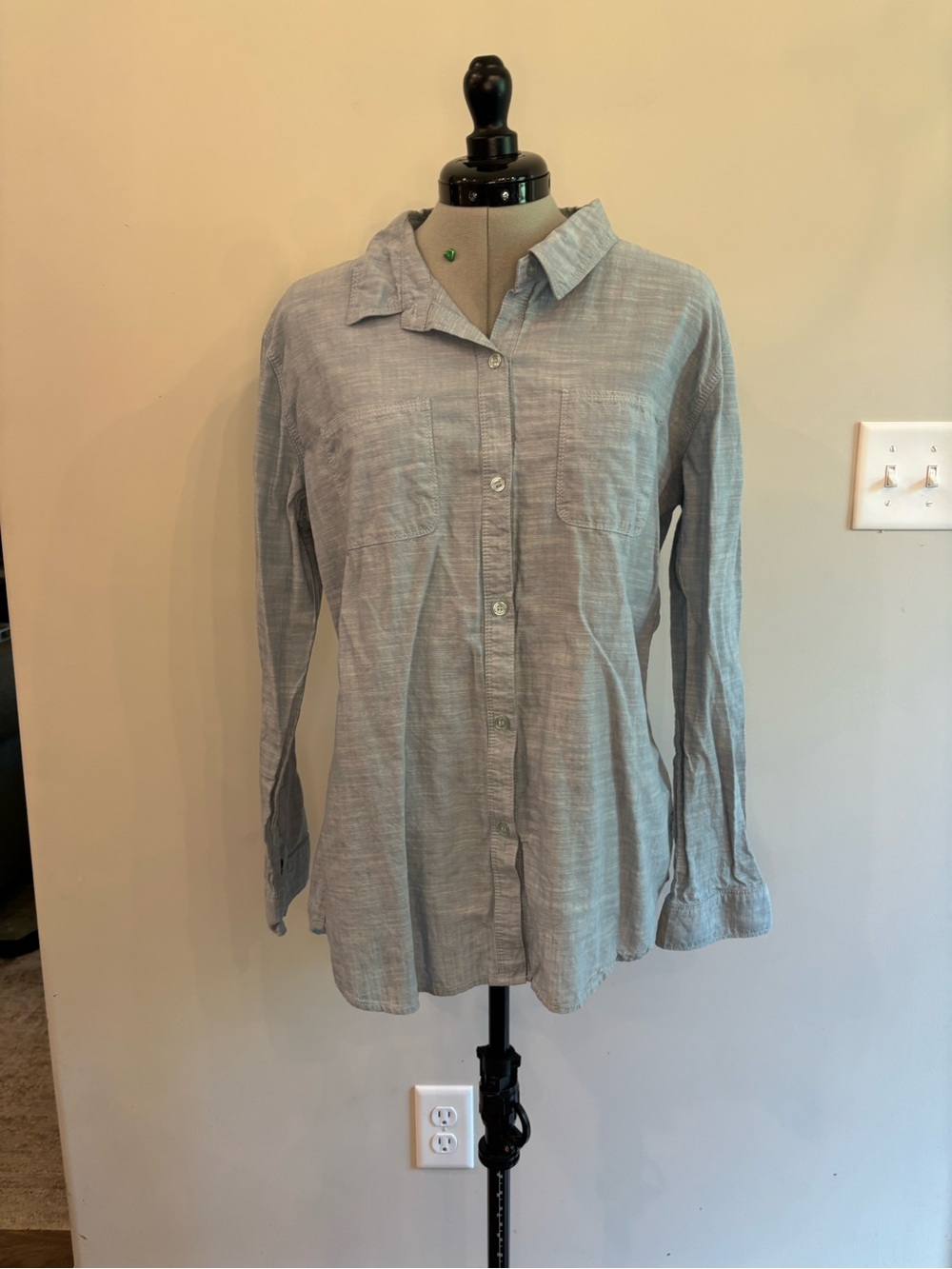 American Rag Light Blue Button-Down Shirt with‎ Crochet Back 0132